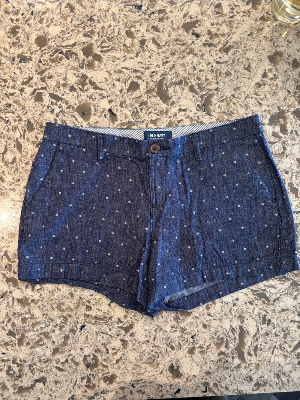 Old Navy Navy Blue Polka Dot Linen-Blend Everyday Short